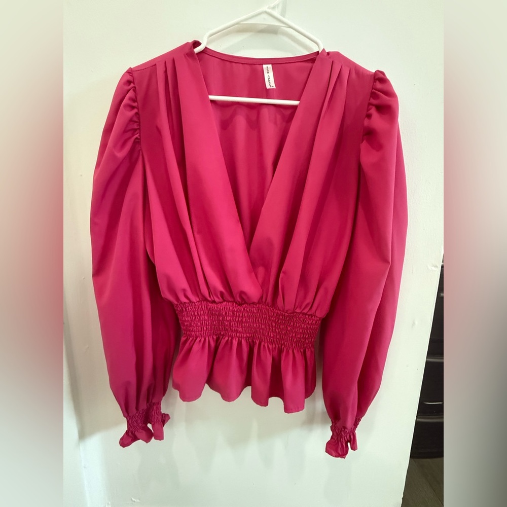 ICON Fuchsia Blouse with Smocked Accents